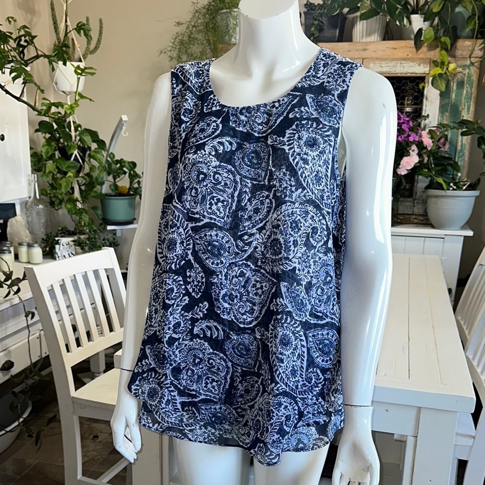 Christina B size MED Boho, Blue Paisley Sleeveless Top for summer NWT